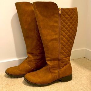 Brown quilted wide calf boots